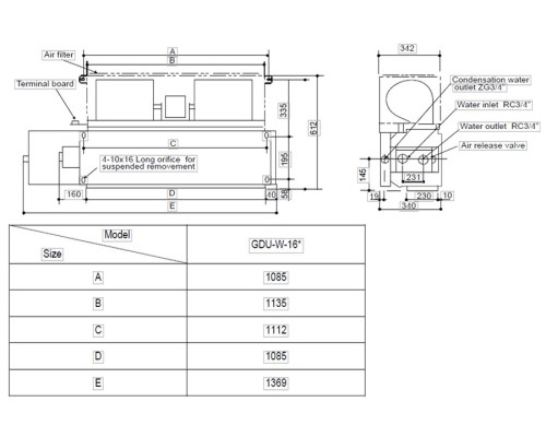 Канальный фанкойл General Climate GDU-W-16DR